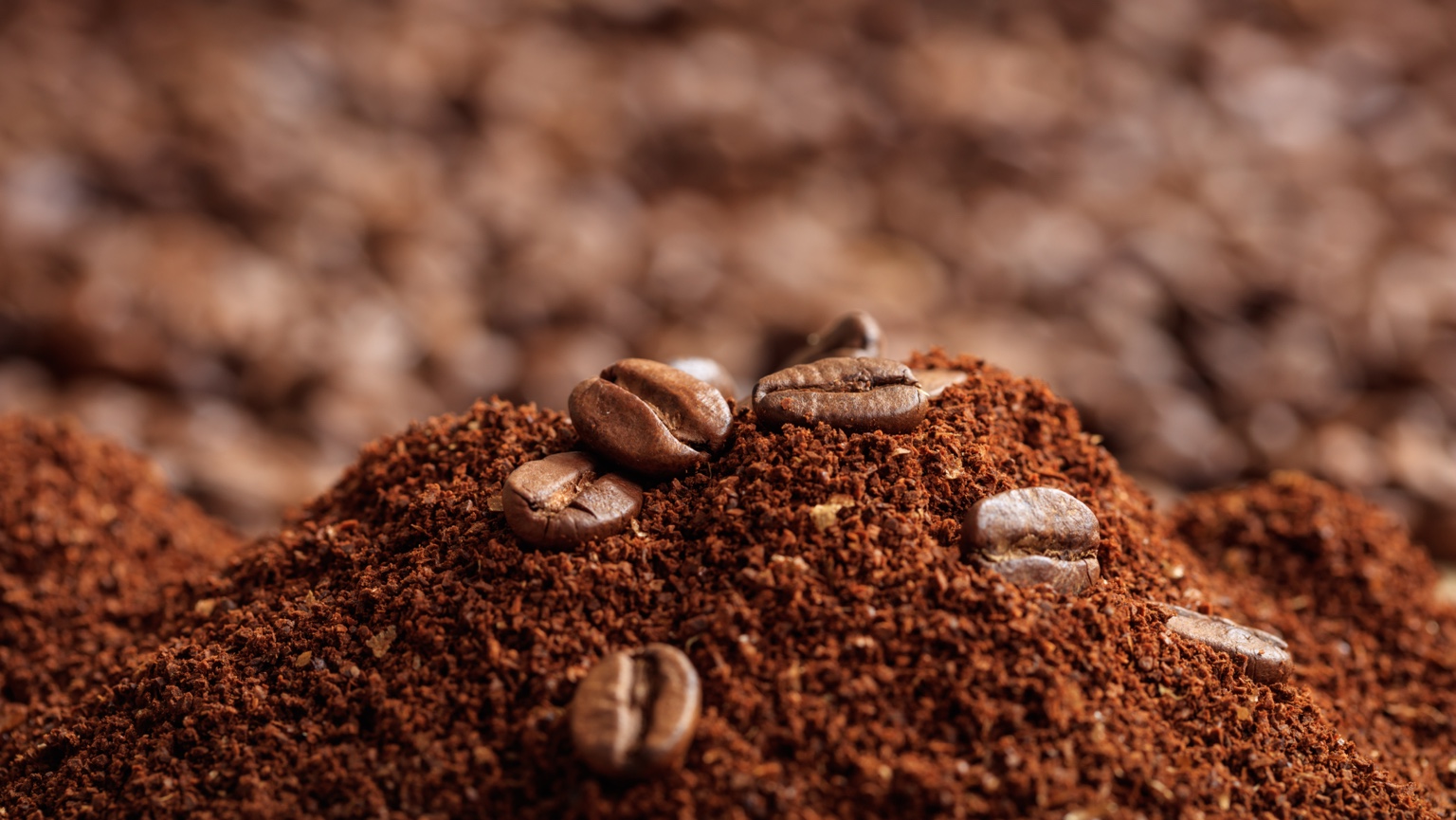 Fresh ground coffee with beans